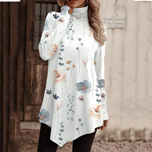 Autumn and winter European and American TEMU independent station new high-necked national style fashionable casual long-sleeved T