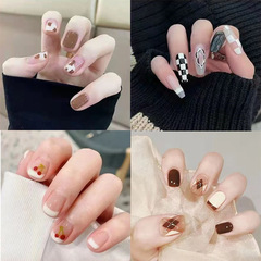 批發短款印刷假指甲成品貼可拆卸美甲片磨砂芭蕾指甲貼穿戴美甲貼