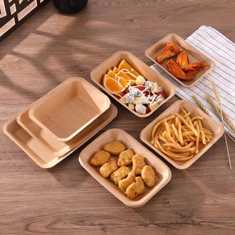 使い捨てバーベキュー皿クラフト紙長方形トレー焼き串スナック紙皿皿梱包弁当箱食器|undefined