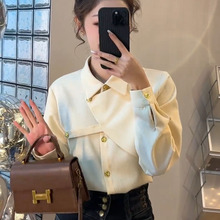 2025秋冬新款法式美拉德不对称衬衣轻奢优雅翻领衬衫洋气时尚长袖