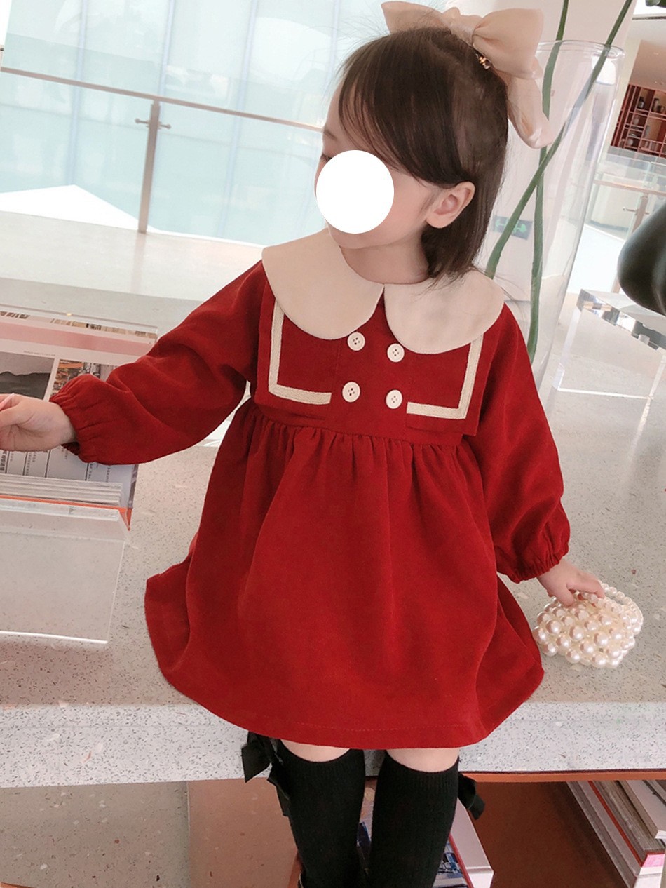 Abito da ragazza con colletto per bambola in edizione coreana, stagione primaverile e autunnale, nuova principessa della foresta a maniche lunghe alla moda per bambini_voghion.com