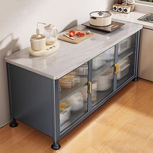 Double-Door Slate Kitchen Rack Floor-Standing Multi-Layer Storage Microwave Oven Multi-Functional Vegetable Cutting Sideboard J&