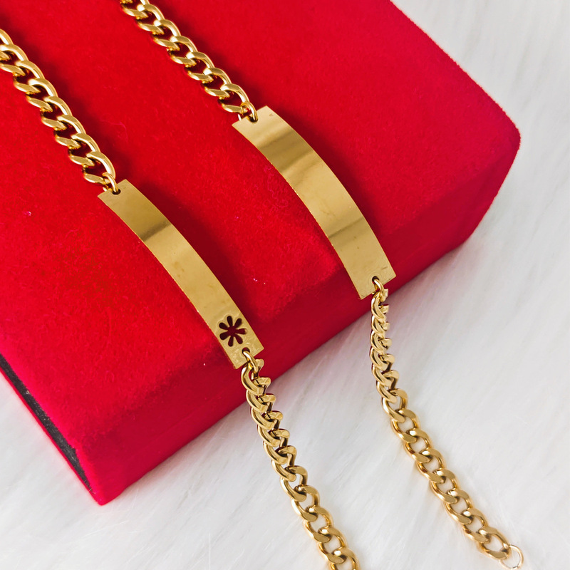 European and American Men's Bracelet 18K Gold 6mm Cuban Chain Id Geometric Bracelet Color-Preserving Jewelry Export Supply