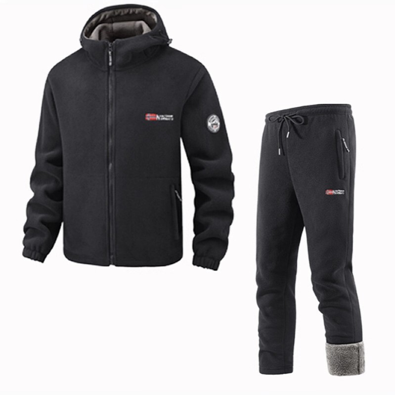 Exported to Norway, Large Size Warm and Thick Double-Layer Hooded Fleece Sweatshirt and Sweatpants, Trendy Men's Sports Sweatshirt
