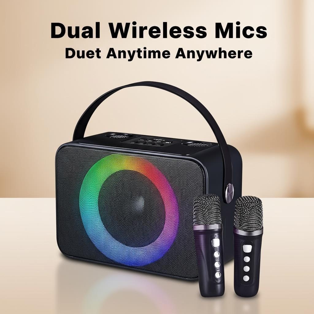 Hot-Selling High-Power Bluetooth Karaoke Speaker with High-Fidelity Dual Microphones, Original Song Removal Function, Home and Outdoor All-In-One Speaker