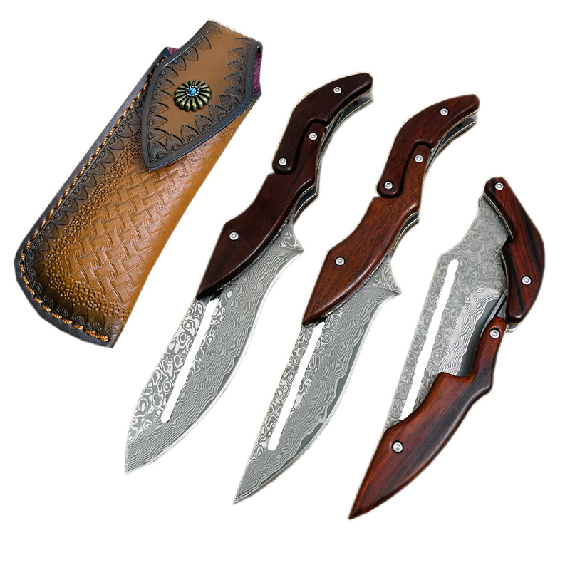 Cuchillo plegable portátil de alta dureza al aire libre con autodefensa Transfronterizo Damasco acero deformable maquinista afilado Cuchillo plegable