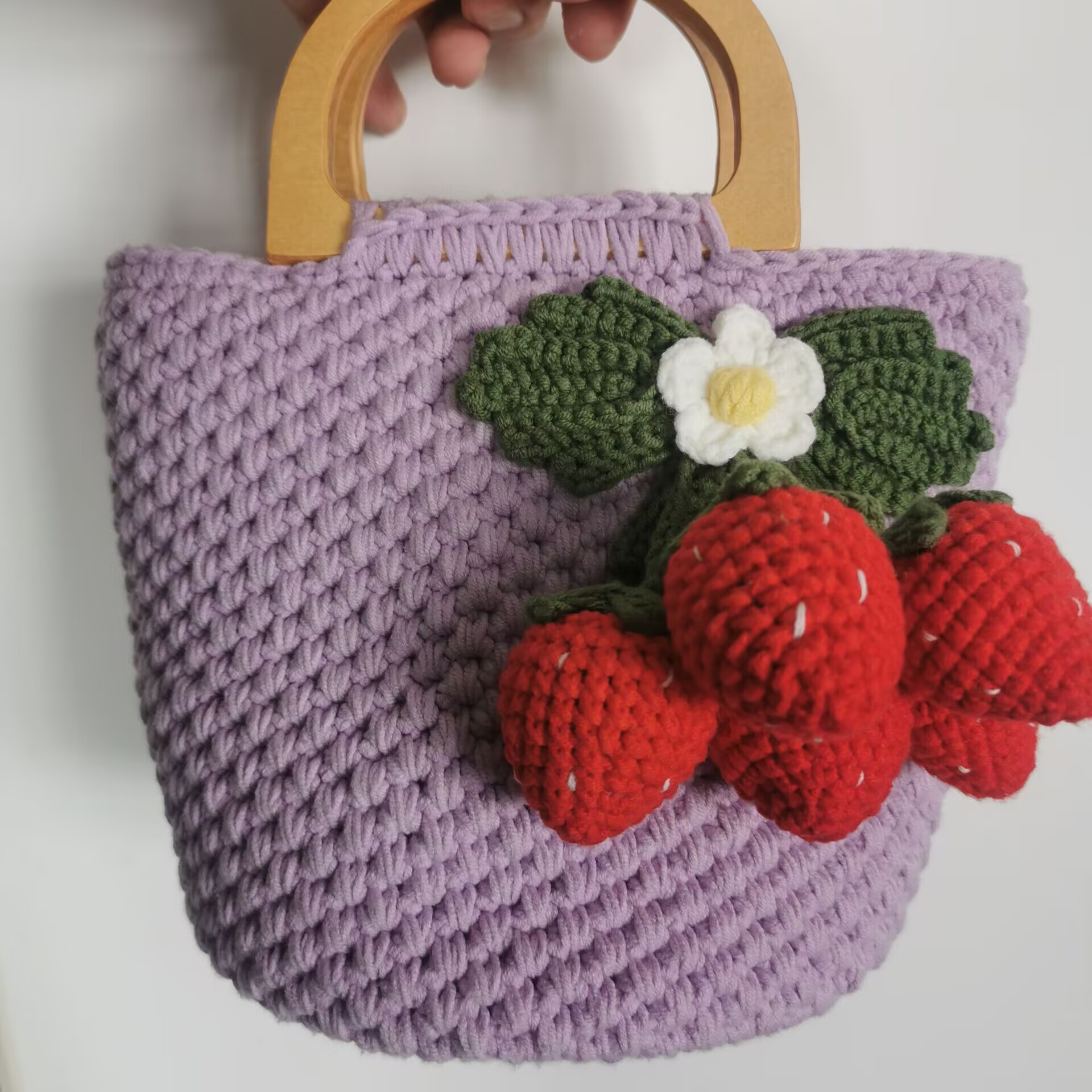 Estilo elegante Sheffield línea gancho tejido gran bolso de fresa bolso de teléfono móvil regalo de vacaciones de la familia hecha a mano