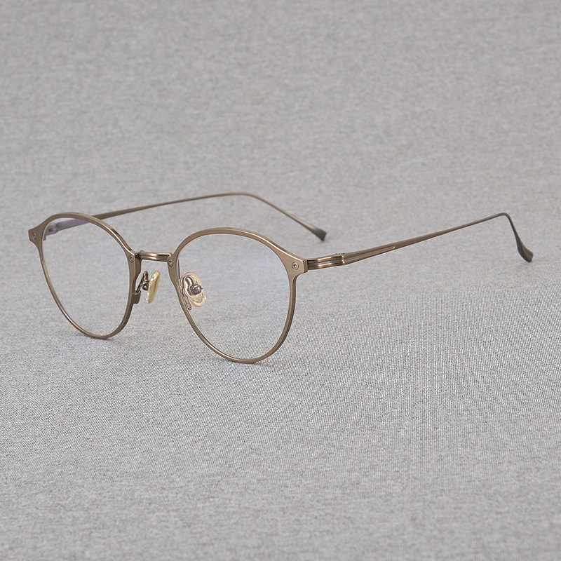 日本设计纯钛超轻眼镜框架复古手工圆框防蓝光可配近视男女大小脸