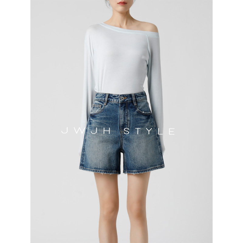 Blue High-Waisted Loose Denim Shorts |   A-Line Wide-Leg Casual Versatile Slimming Hot Pants【2026 Summer】