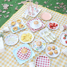 纸盘一次性生日布置甜品台摆件展示架儿童派对餐具蛋糕碟子野餐盘