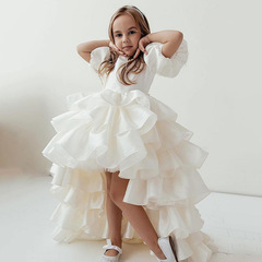 女童拖尾禮服2025新款兒童蓬蓬裙甜美吊帶公主裙前短後長跨境批發