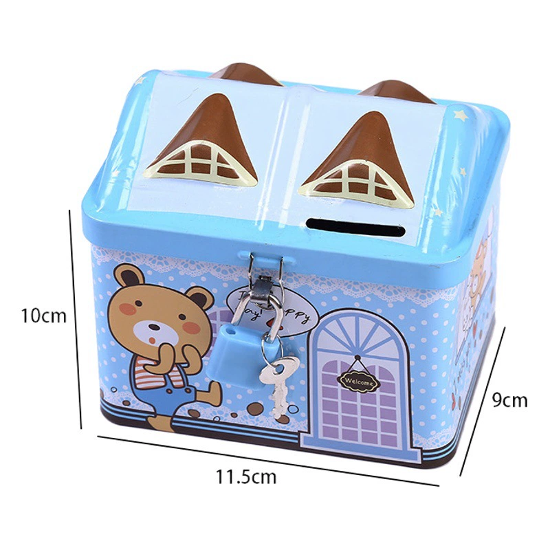 Корейский мультяшный креативный дом Копилка жестяная коробка с замком, копилка, детский ящик для хранения игрушек большой емкости