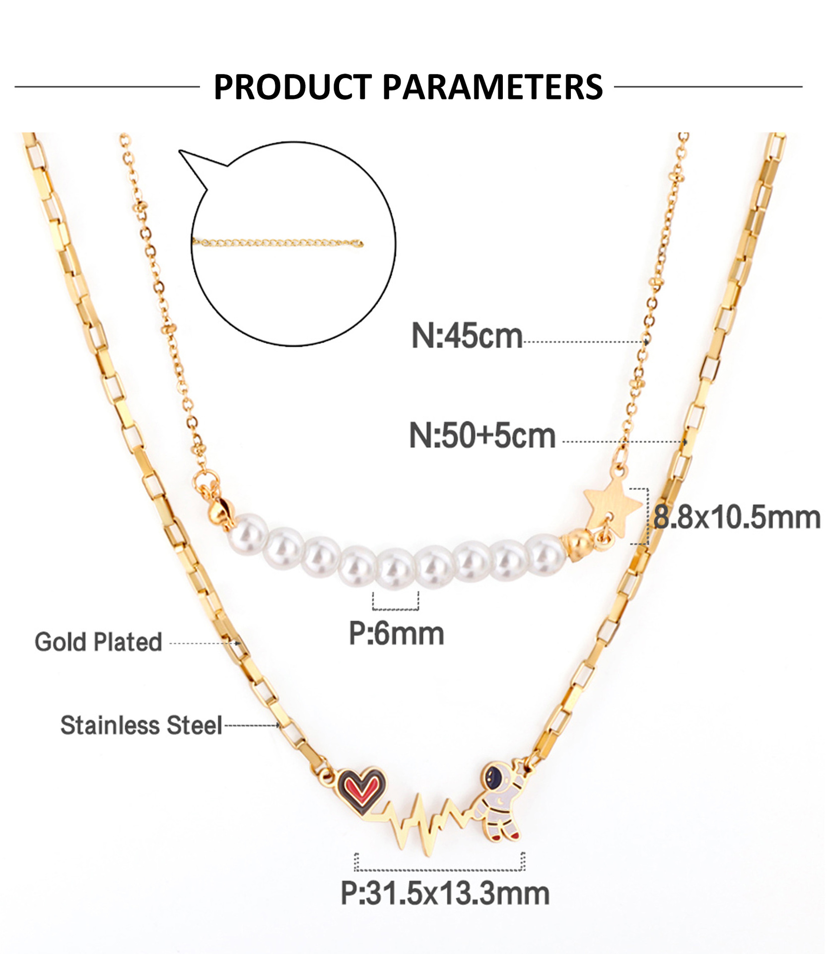 Fashion Universe Astronaut Stainless Steel Artificial Rhinestones Artificial Pearls Layered Necklace