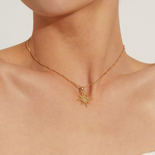 Eurasian Accessories Sun-Shaped Necklace Chain for Women Star Lockchain Accessory