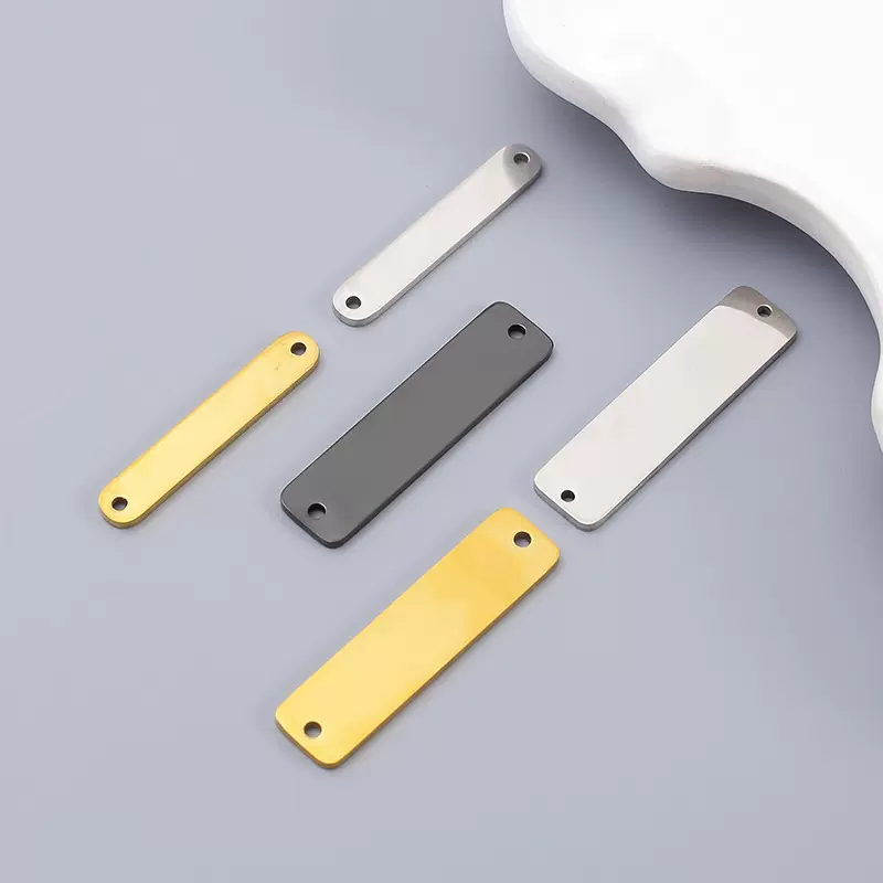 跨境时尚潮流镜面不锈钢长方形内双孔吊牌光面吊坠可刻字DIY饰品