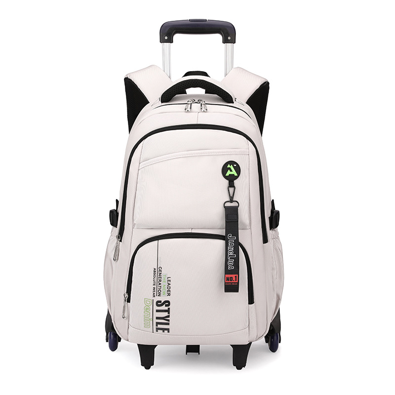 Escuela de escuela primaria transfronteriza de pescado natural, mochila escolar con barra de ruedas para niños y niñas, mochila desmontable con reducción de carga de gran capacidad de color sólido