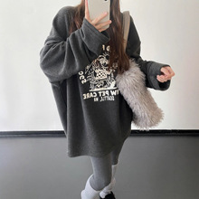 调皮小狗&毛圈印花秋冬新款软糯加绒圆领宽松卫衣女慵懒风长袖