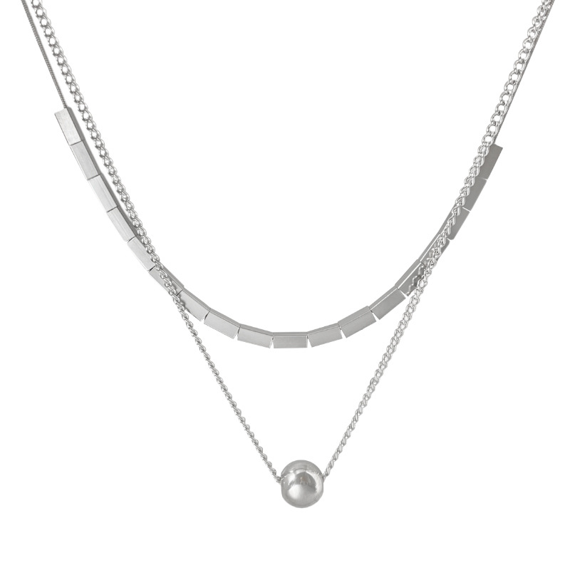 Small square double-layer snake bone titanium steel necklace with feminine temperament, simple slimming accessories,_voghion.com