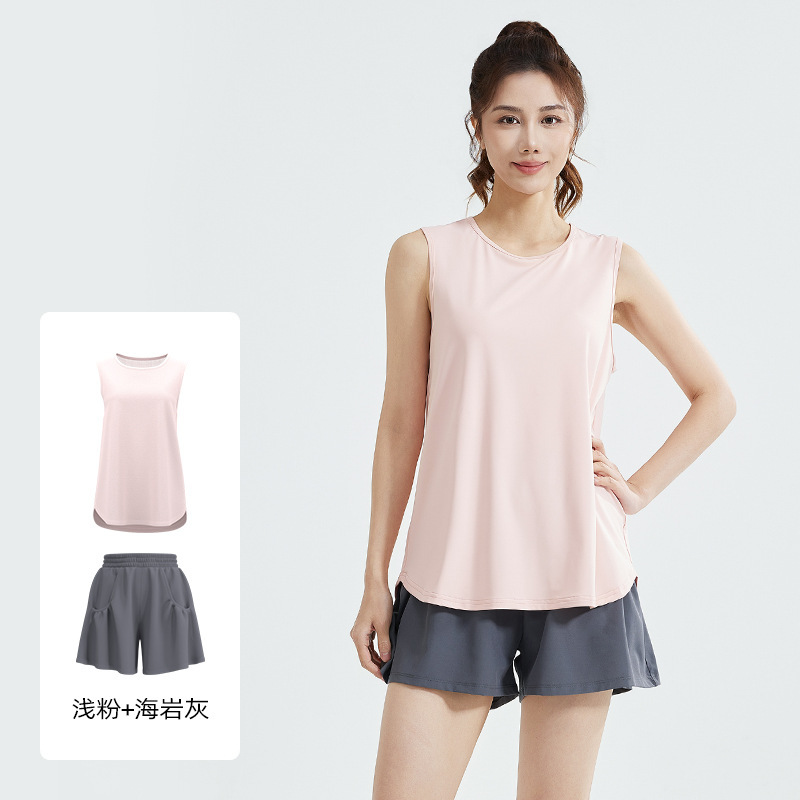 Juyi Tang traje deportivo casual suelto correr malla hermosa espalda sin mangas chaleco camiseta pantalones cortos traje deportivo mujer