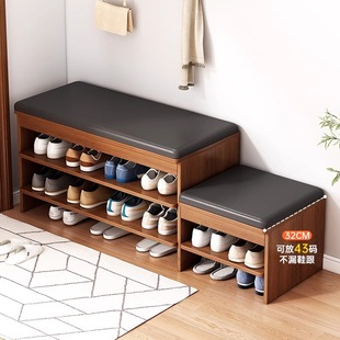 Entryway Shoe-Changing Bench with Integrated Soft Cushion Shoe Rack for Home Use