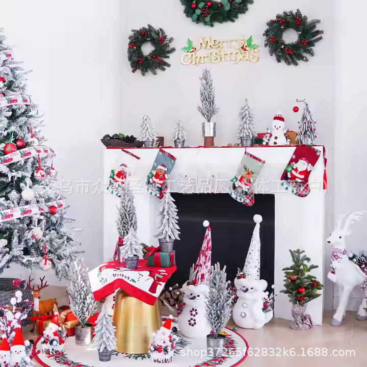 クリスマス装飾、雪が降る白い植毛クリスマスツリー、家庭用模擬雪景色装飾、デスクトップ装飾、ハイエンド|undefined