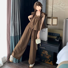 小个子套装女2025夏季韩版宽松小飞袖上衣+阔腿裤休闲减龄两件套