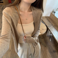 燕麦色冰丝针织防晒开衫女夏季慵懒风薄款罩衫外搭空调衫长袖外套