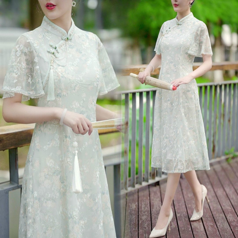 中式旗袍改良版旗袍复古优雅气质刺绣连衣裙女夏送考款中国风显瘦|undefined