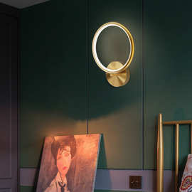 壁灯北欧全铜轻奢客厅背景墙过道楼梯简约现代圆环创意卧室床头灯