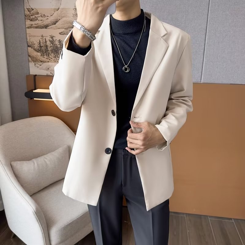 2026韩版潮流男士上衣服帅气宽松港风西装外套男春秋百搭休闲西服