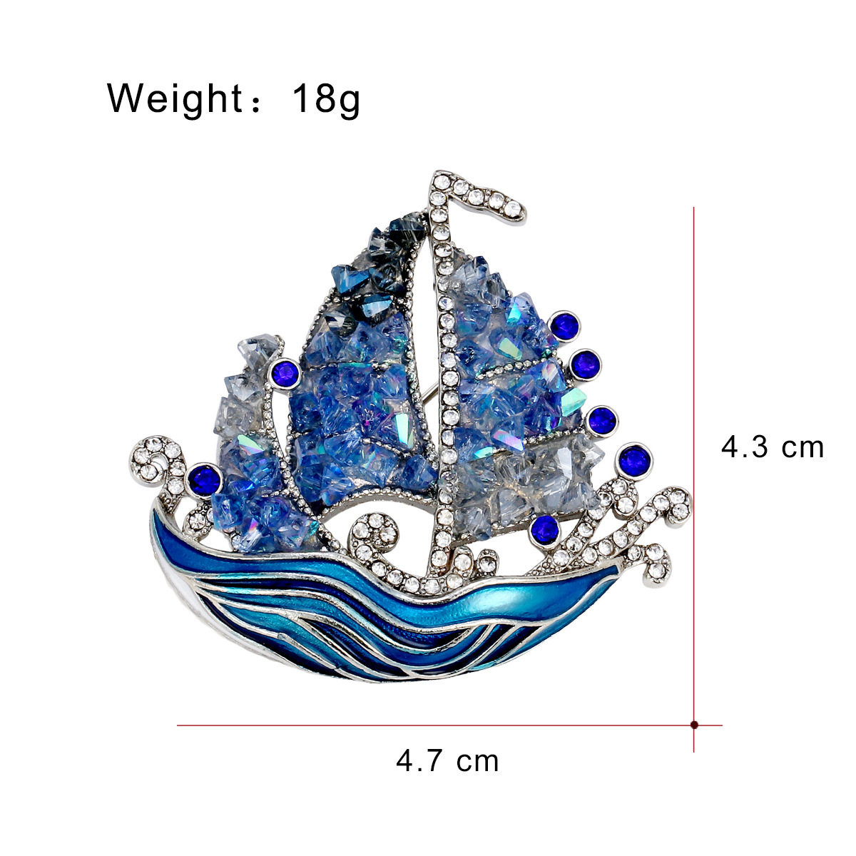 High-End Luxury Crystal Brooch, Smooth Sailing Sailboat Brooch, Enamel Clothing Accessories Wholesale
