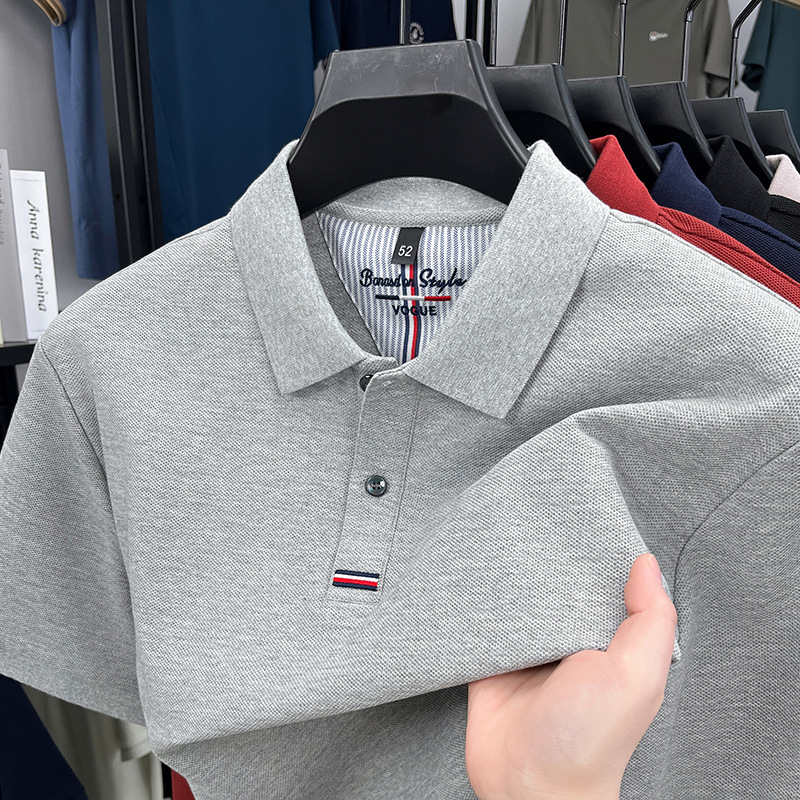 100 Cotton Heavy 220g Men's Polo Shirt Summer New Embroidered Solid Color Comfortable All-match T-shirt Short-sleeved Men