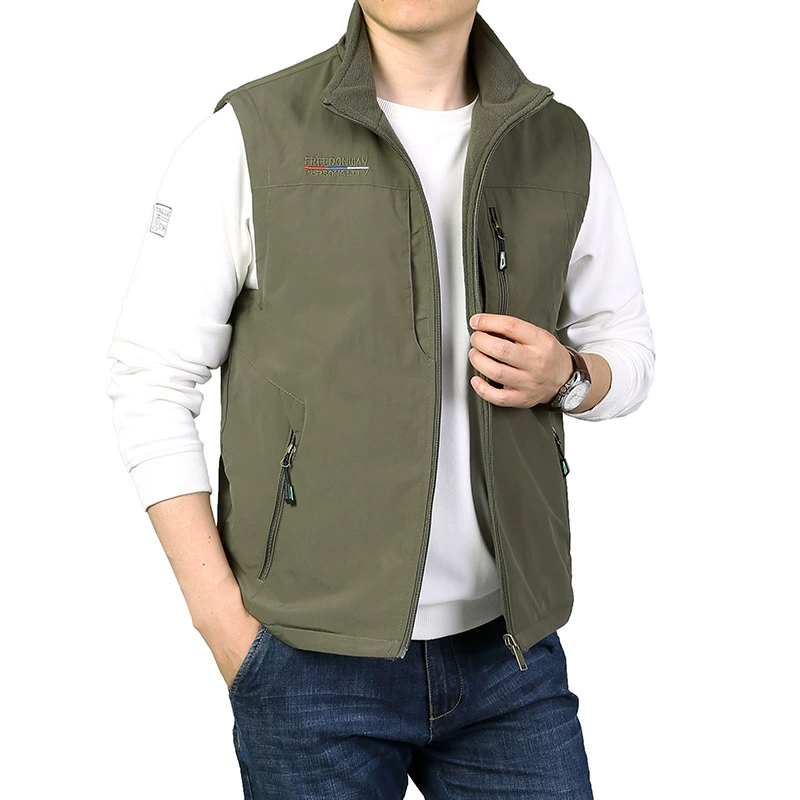 Новинка осени и зимы, уличный инструментальный жилет на флисовой подкладке, Мужская Двусторонняя одежда, повседневный жилет с воротником-стойкой для папы и несколькими карманами