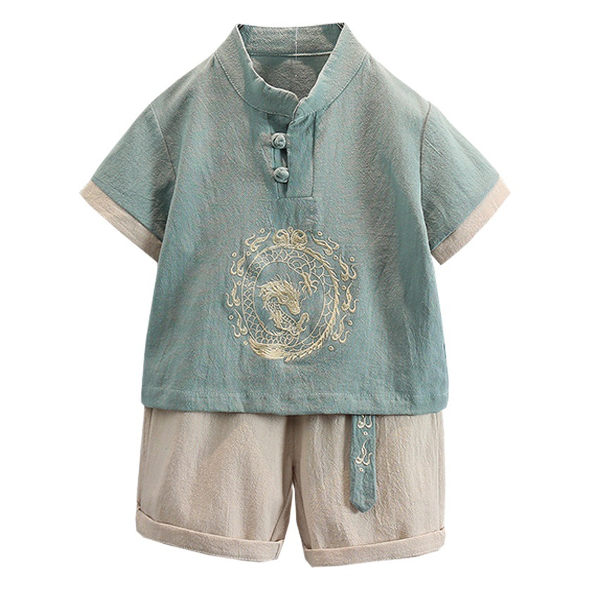 Children's Hanfu Boys' Summer Outfit Set, Thin Style Traditional Performance Tang Suit, Ethnic Chinese Style