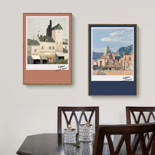 现代装饰画复古建筑风景艺术小众客厅挂画公寓民宿壁画跨境内框画