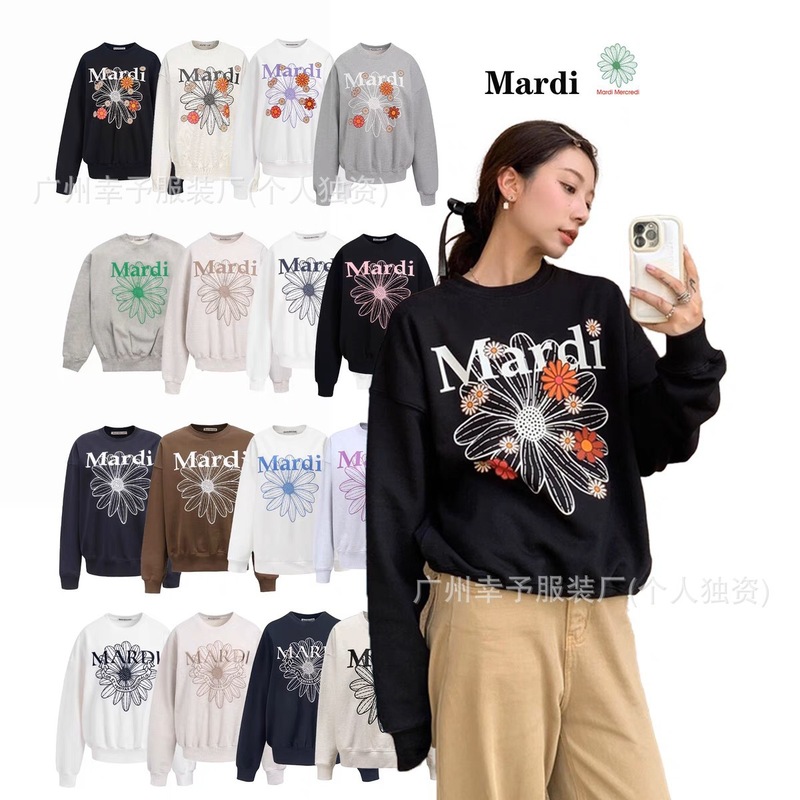 现货潮牌韩国Mardi卫衣金高银同款潮牌小雏菊印花腊肠狗圆领上衣|undefined