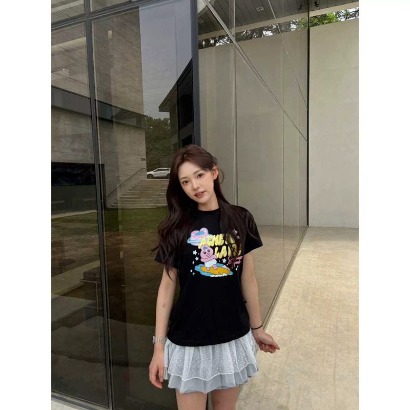 Korean High-Quality Goods! Quality Ad*V Joint Surf Underwear Rabbit Short-Sleeved Versatile Loose Casual Pure Cotton T-Shirt for Women