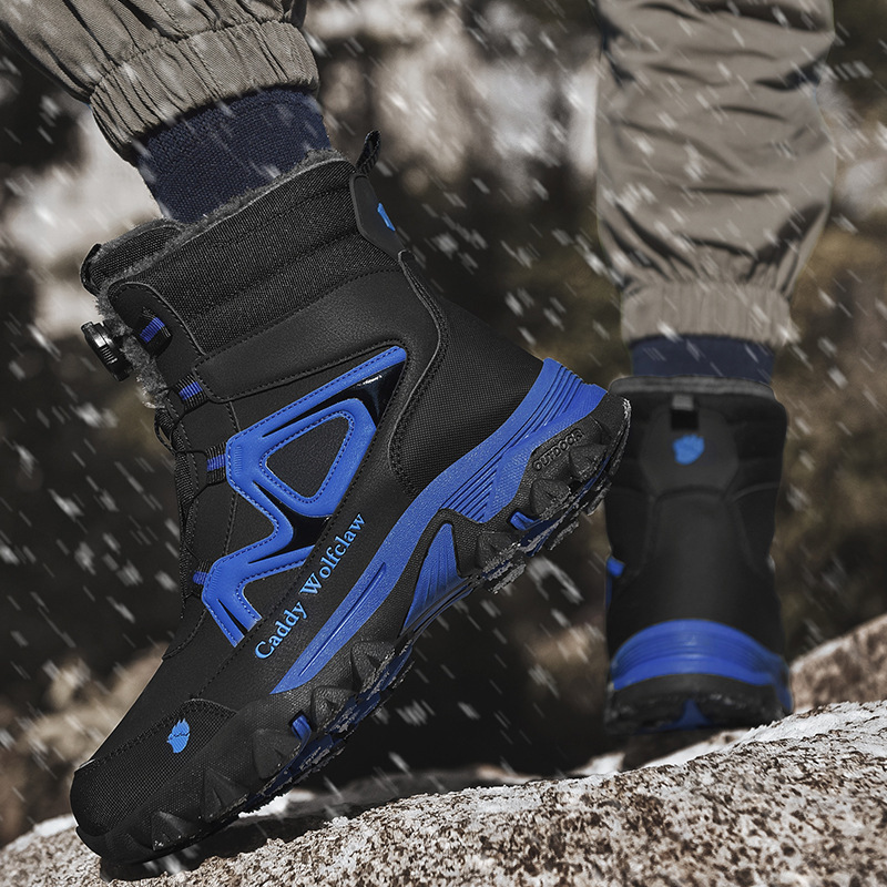 겨울 야외 십대 중 큰 어린이 하이 탑 스노우 부츠 회전 버튼 코튼 신발 학생 기모 두꺼운 캐주얼 신발