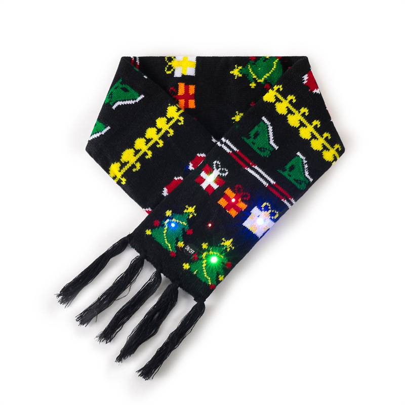 Bufanda de Navidad de punto europeo y americano transfronterizo con bufanda de punto de luz LED babero de color universal para niños y adultos
