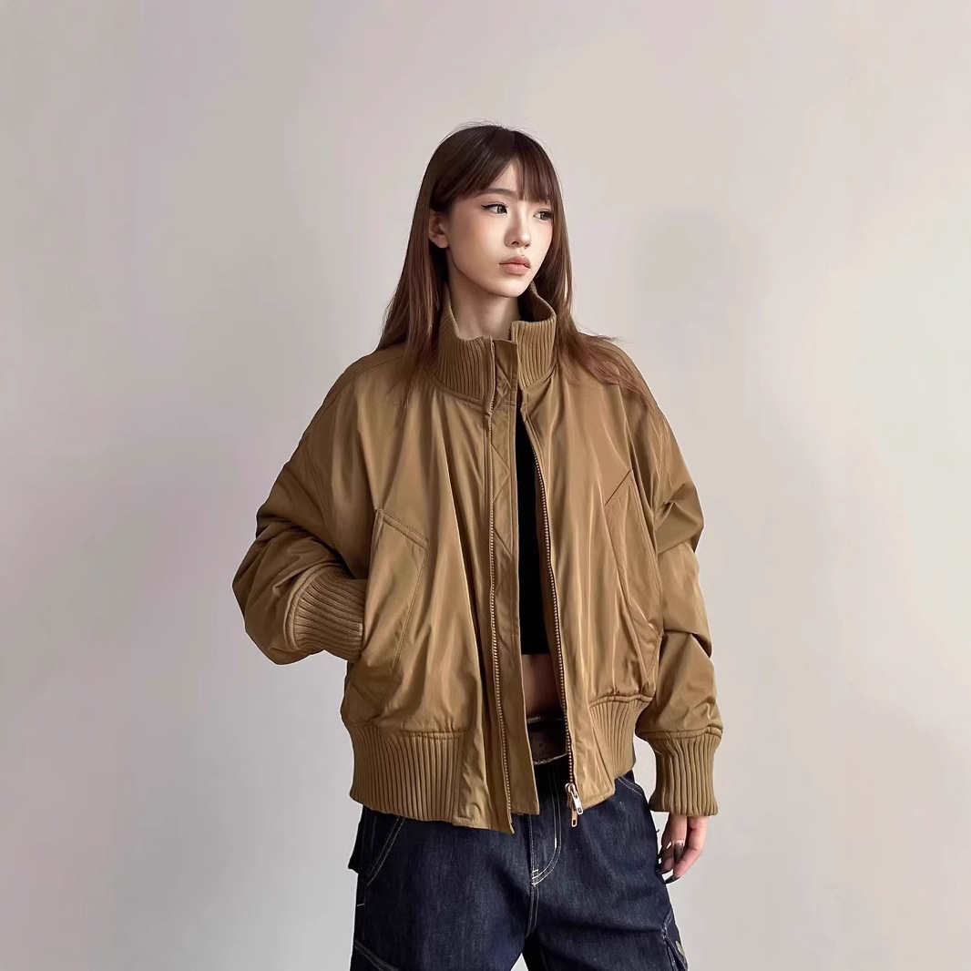 美式高街廓形飞行员夹克韩系女春秋复古风短款棒球服高级上衣外套