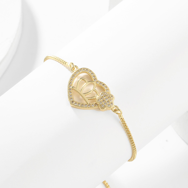 Fashion Heart Shape Copper Inlay Zircon Bracelets 1 Piece