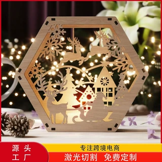 跨境定制雪景圣诞灯笼烛台木制家居装饰摆件木质工艺品