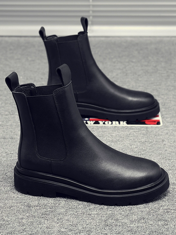 Ботинки Martin, Мужские осенне-зимние высокие ботинки челси в британском стиле, рабочая одежда, короткие ботинки, кожаная обувь, черные ботинки из воловьей кожи средней высоты