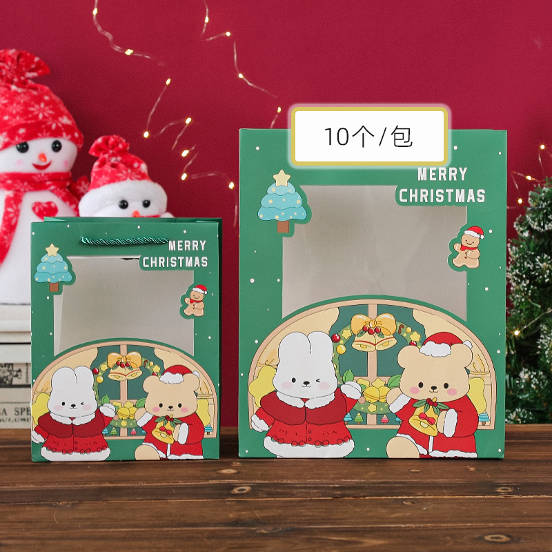 2023新型クリスマス開窓ギフトバッグ漫画透明手提げ袋デザートプレゼント包装紙袋現物|undefined