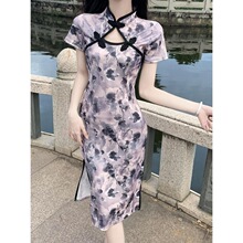 V 91248 Retro Floral Slit Dress ӡ���_���Lȹ �羳����