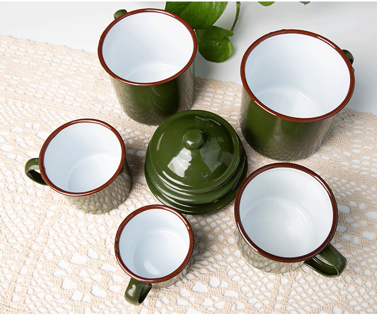 老式怀旧经典军绿色搪瓷杯复古老式茶缸铁茶缸子有盖-泡茶杯_0