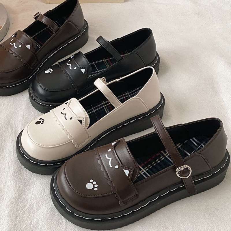 2025 New Summer Lucky Cat Cute Flat Leather Shoes Student Uniform Shoes Girls Japanese Shoes