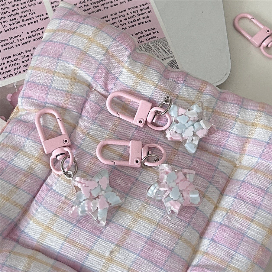 Llavero transparente con diseño de estrella de cinco puntas, nube y colores crema, estilo ins, ideal para pareja o regalo de novia.