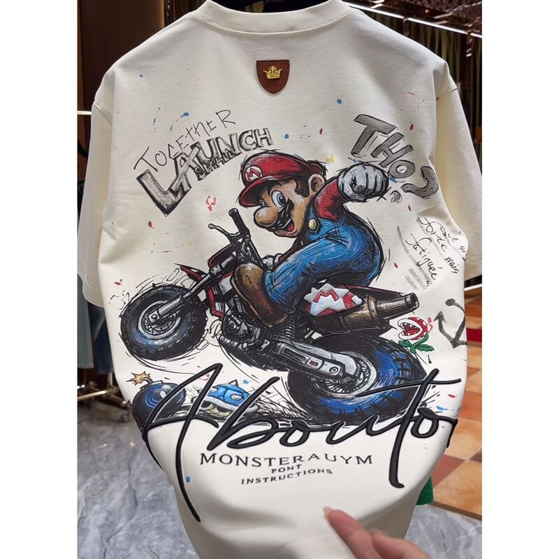 2026 Cartoon Motorcycle Riding Print Cool High-End Luxury Style Pure Cotton Short-Sleeve Summer Loose T-Shirt 2026 Cartoon Motorcycle Riding Print Cool High-End Luxury Style Pure Cotton Short-Sleeve Summer Loose T-Shirt