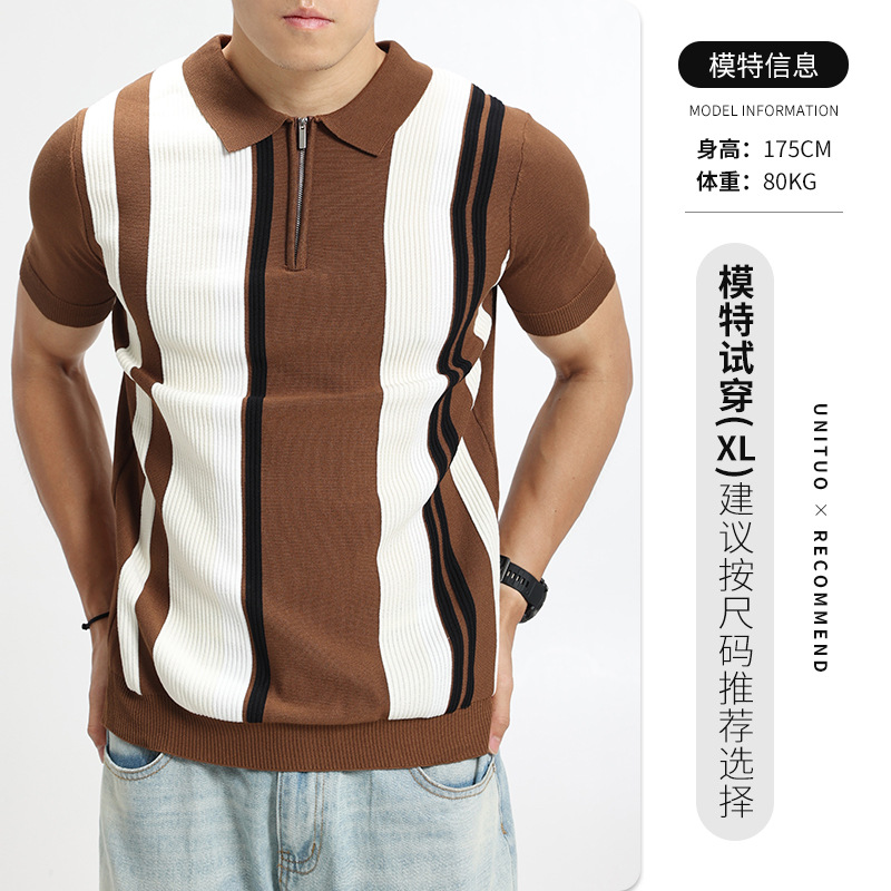 Camisas de polo de hielo de hielo de punto de camisa de polo de hombre de mangas cortas semiabertas cremallera vertical de negocios Paul de alto nivel de ropa de hombre